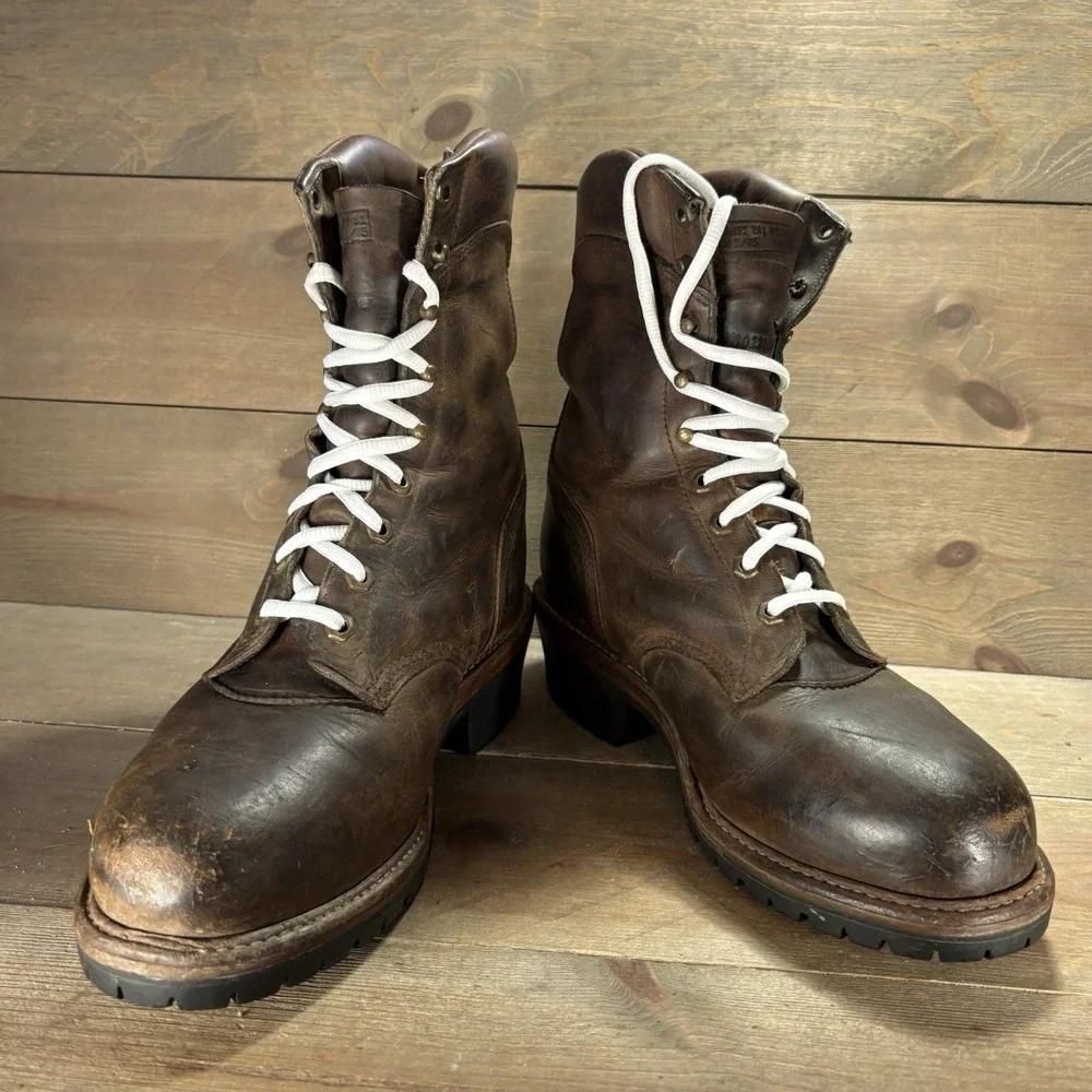 chippewa mens size 10.5 shoes brown leather steel toe work boots